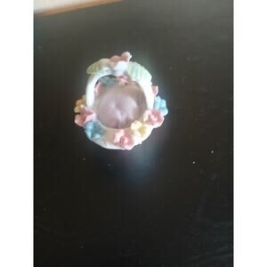 Vntg Porcelain Pin Cushions Basket Pastel Floral Border